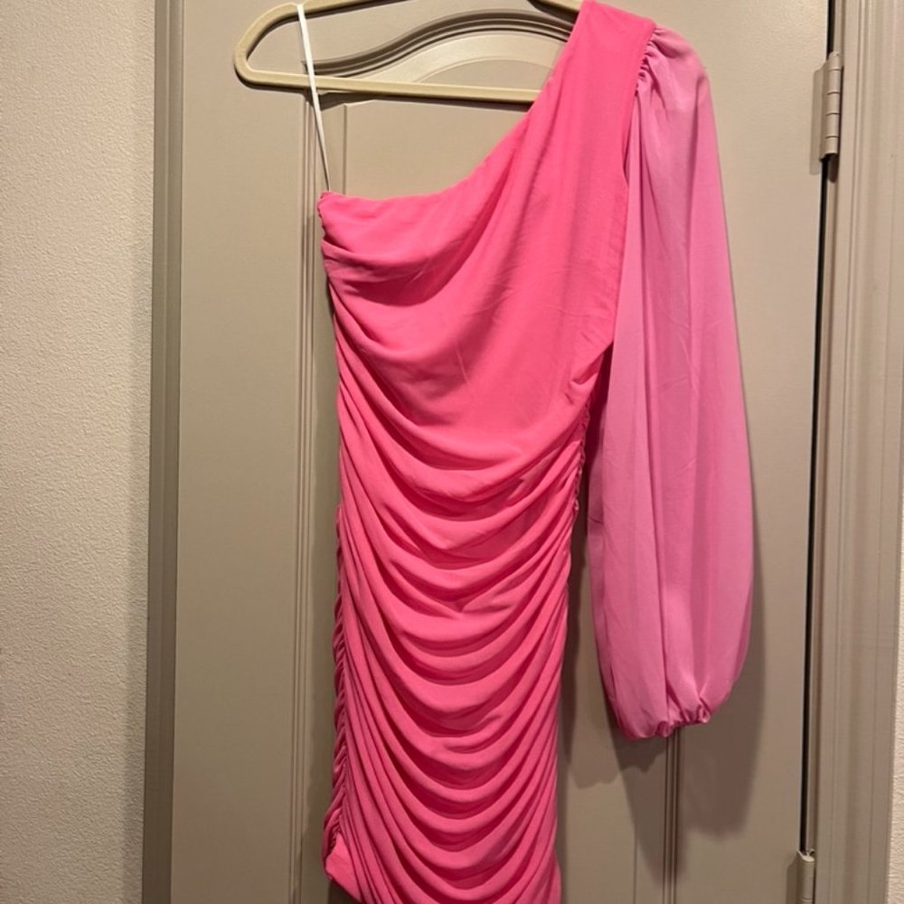 Mini Pink Rouged One Sleeve Dress